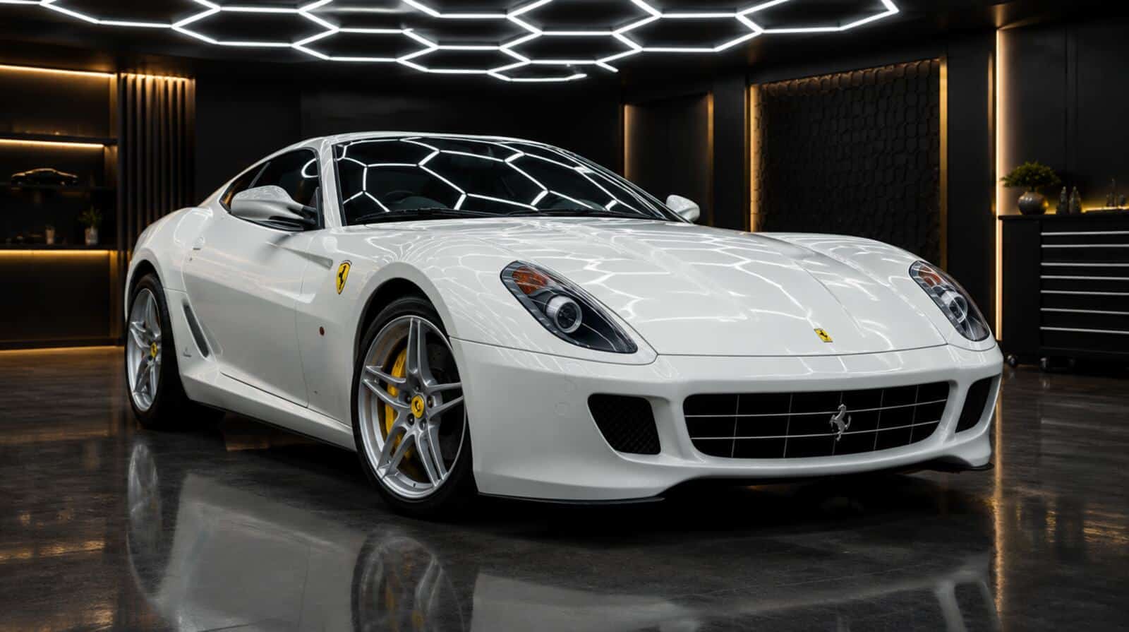 Witte Ferrari 599 GTB in de studio (sfeerbeeld)